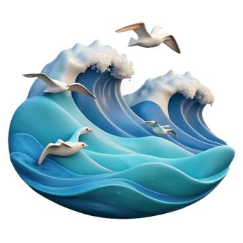 stunning traditional Ocean Waves with Seagulls Cutout high resolution png