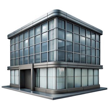 extraordinary modern Office Building with Glass Facade Grey Scale Transparent Background high quality png