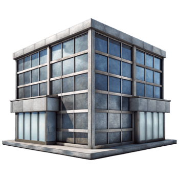 dramatic modern Office Building with Glass Facade Grey Scale Transparent Background high quality png