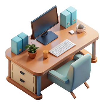 impressive creative Office Desk with Computer Top View Isolated premium png