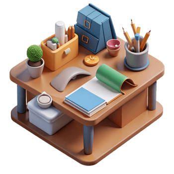 extraordinary abstract Office Desk with Stationery Items Flatlay Transparent Background original png