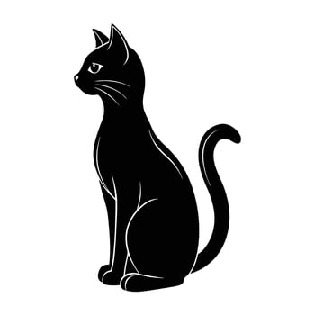 Alert cat sitting with ears perked and looking sideways in bold silhouette vector