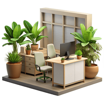 dramatic classic Office Interior with Plants Cutout professional png