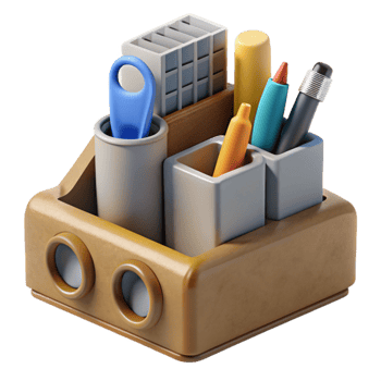elegant classic Office Supplies in Desk Organizer Isolated Element high quality png
