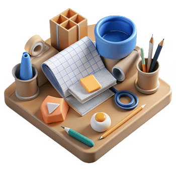 vibrant traditional Office Supplies Scattered on Desk Isolated Element original png