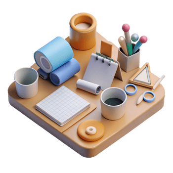 stunning modern Office Supplies Scattered on Desk Isolated Element professional png