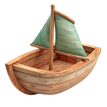 impressive artistic Old Wooden Toy Boat with Sail Cutout Image high quality png