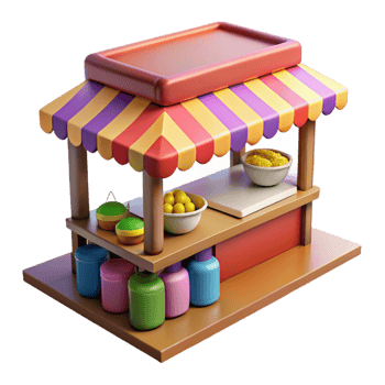vibrant minimalist Open Air Market Colorful Stalls Isolated genuine png