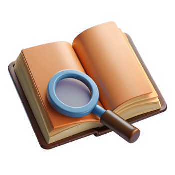 beautiful rustic Open Book with Magnifying Glass Isolated original png