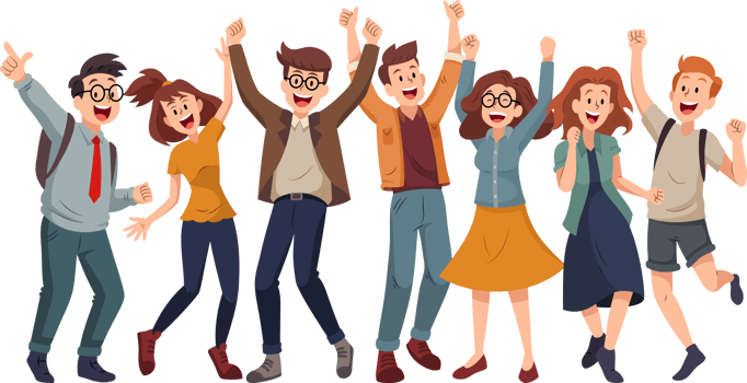 Friends men and women showing happy and cheerful gestures. teamwork, friendship, success. png