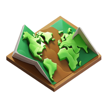 elegant vintage Open World Map Green and Brown Isometric View Isolated exclusive png