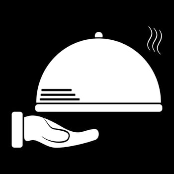 Waiter hands with cloche. Serving food icon design isolated on black background. vector