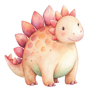 A watercolor illustration of a dinosaur with pink and orange spikes png