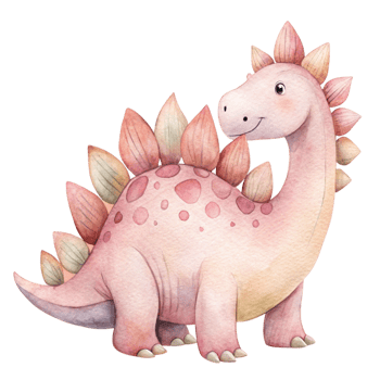 A watercolor illustration of a pink dinosaur png