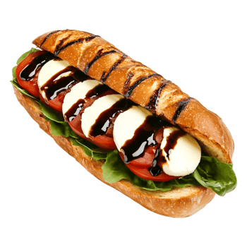 Fresh Caprese Sandwich with Mozzarella, Tomato, and Balsamic Glaze png