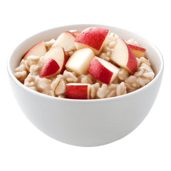 Fresh Oatmeal with Red Apple Slices in a White Bowl png