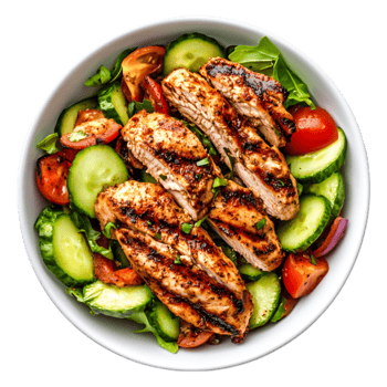 Grilled Chicken Breast with Fresh Garden Salad in White Bowl png