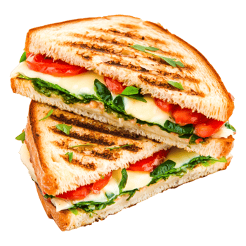 Delicious Grilled Sandwich with Fresh Spinach and Tomato Layers png