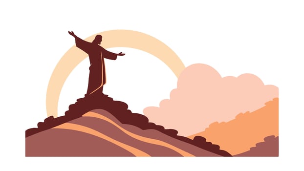 Jesus Christ Silhouette Mountaintop Sunrise Spiritual Faith Hope Redemption vector