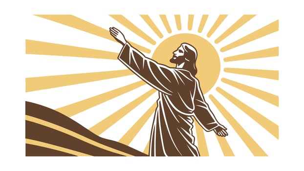 Jesus Christ Sun Rays Landscape Religious Spiritual Faith Hope Artwork vector