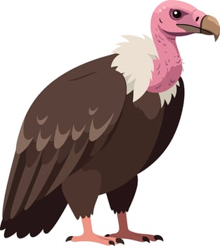 A detailed illustration of a majestic vulture standing proudly with its wings slightly spread in a flat art style vector