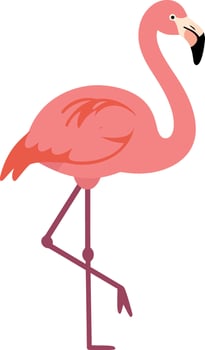 Pink flamingo standing gracefully on one leg in a flat and minimal art style, showcasing elegance and simplicity in design vector