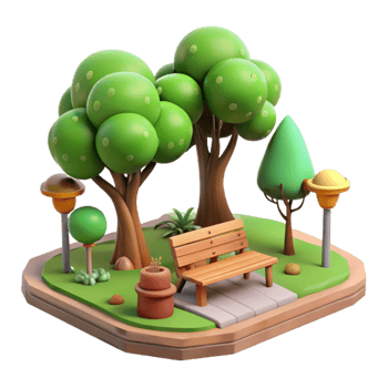 serene artistic Park Scene with Trees and Benches Isolated exclusive png