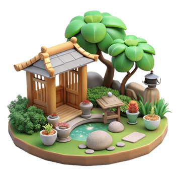 serene traditional Peaceful Garden Scene Cutout Isolated high quality png