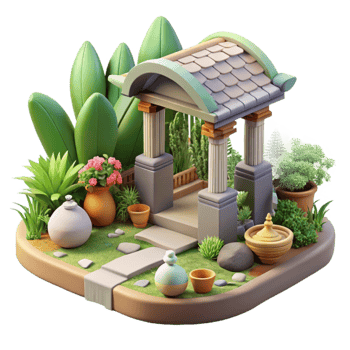 beautiful traditional Peaceful Garden Scene Cutout Isolated original png