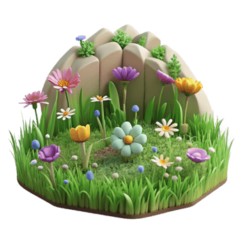 vibrant rustic Peaceful Meadow with Wildflowers Cutout Isolated original png