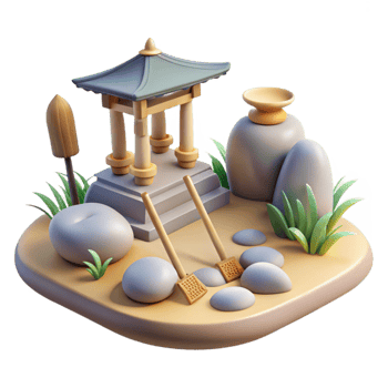 wonderful traditional Peaceful Zen Garden Scene with Rake Isolated high quality png
