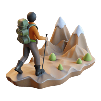 impressive rustic Person Hiking in Mountains Silhouette Transparent high quality png