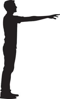 A player standing at the free-throw line, one arm stretched out, preparing for the shot, full-body silhouette vector