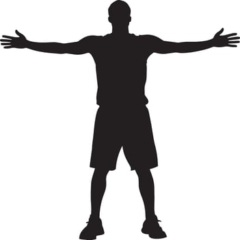 Screening Silhouette A player setting a screen for a teammate, standing still with arms wide to block a defender. full length silhouette black illustration vector