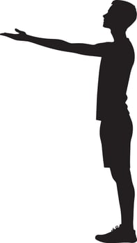 A player at the free-throw line, one arm extended, preparing to shoot the ball, full-length silhouette black illustration vector