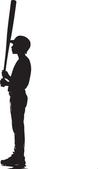 Batting Stance Silhouette A batter in a ready position, holding the bat high above their shoulder, eyes focused on the pitcher. full length silhouette black illustration vector