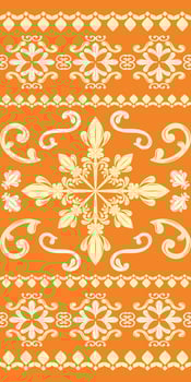 Exquisitely Royal Gold Florals Decorate with Scroll Ornament and Geometric Element Magnificent Detailed Persimmon on Orange Background Design for Silk Weaves Handkerchief Embroidery Holy Lace Apparel vector