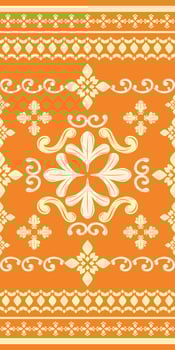Elegance Persimmon Scroll Elaborate Ornament on Orange Background. Traditional Victorian Florals Motif Style Pattern. Detailed Border Embroidery Silk Handicraft Opulence Rich Lace Fabrics Decoration. vector