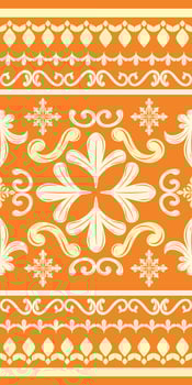 Beautiful Florals Border Pattern On Persimmon Orange Background. Light Yellow Scroll Ornament Pattern Elaborate Expensive Seamless Fleur de lis Stripe Decoration Delicate Element for Fabrics Wallpaper vector