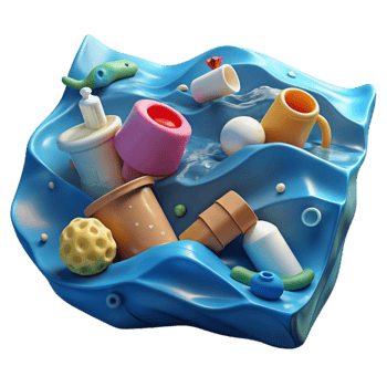 dramatic vintage Plastic Waste Floating in Ocean Isolated png