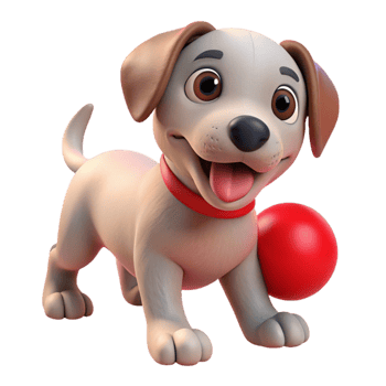 magnificent classic Playful Puppy with Red Ball Isolated on Transparent Background professional png