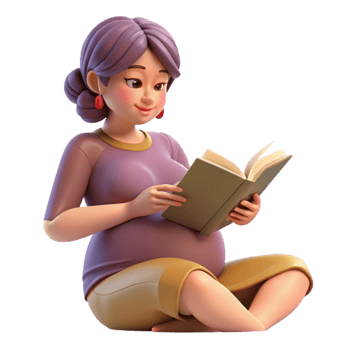 serene vintage Pregnant Woman Reading Book Relaxation Time Cutout exclusive png