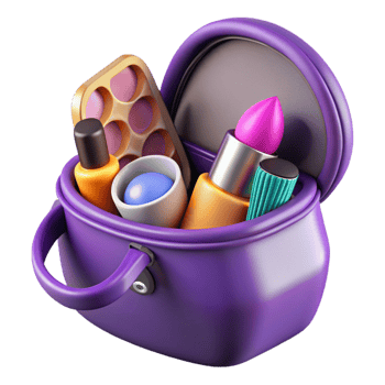 vibrant modern Purple Cosmetic Bag Open with Items Cutout premium png