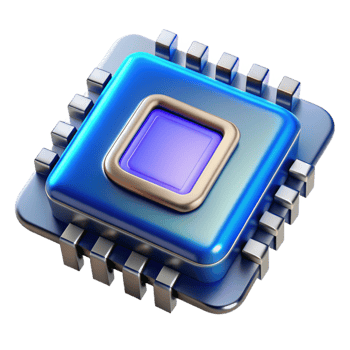 dramatic minimalist Quantum Computer Chip Close Up with Blue Lighting Cutout high quality png