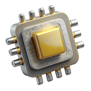 dramatic minimalist Quantum Computing Chip Gold and Silver Transparent Background premium png