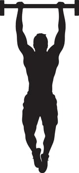 A person gripping a pull-up bar, lifting their chin above the bar. vector