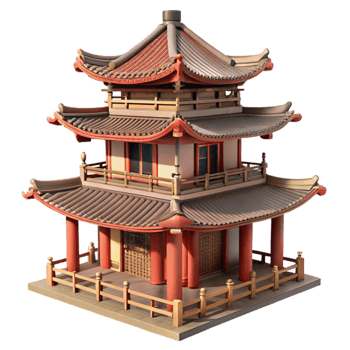 extraordinary contemporary Realistic Japanese Pagoda Temple Traditional Architecture Isolated high resolution png