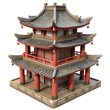 vibrant minimalist Realistic Japanese Pagoda Temple Traditional Architecture Isolated png