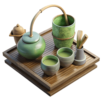 dramatic modern Realistic Japanese Tea Ceremony Set Bamboo Tray Cutout exclusive png