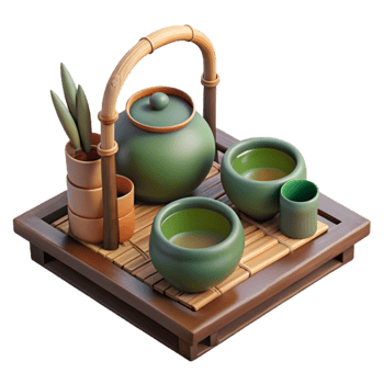 magnificent modern Realistic Japanese Tea Ceremony Set Bamboo Tray Cutout authentic png